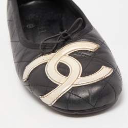 Pre Owned Chanel Black Quilted Leather CC Cambon Ballet Flats Size 39