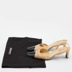 Pre Owned Chanel Beige/Black Leather T Strap D'orsay Pumps Size 38