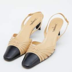 Pre Owned Chanel Beige/Black Leather T Strap D'orsay Pumps Size 38