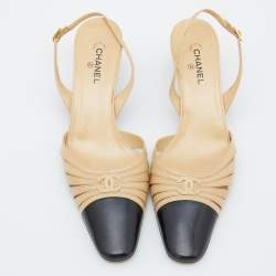 Pre Owned Chanel Beige/Black Leather T Strap D'orsay Pumps Size 38