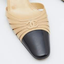 Pre Owned Chanel Beige/Black Leather T Strap D'orsay Pumps Size 38