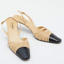 Pre Owned Chanel Beige/Black Leather T Strap D'orsay Pumps Size 38