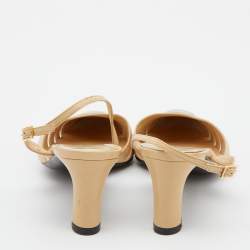 Pre Owned Chanel Beige/Black Leather T Strap D'orsay Pumps Size 38