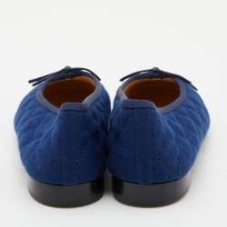 Chanel Blue Quilted Fabric and Leather CC Cap Toe Bow Ballet Flats Size 37