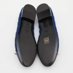 Chanel Blue Quilted Fabric and Leather CC Cap Toe Bow Ballet Flats Size 37