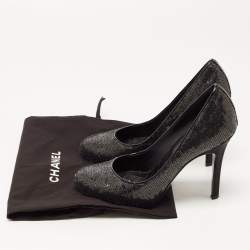 Chanel Black Sequins CC Pumps Size 37.5