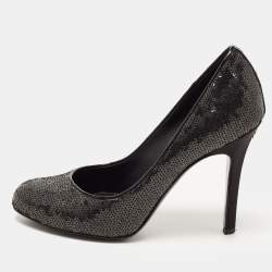 Chanel Black Sequins CC Pumps Size 37.5