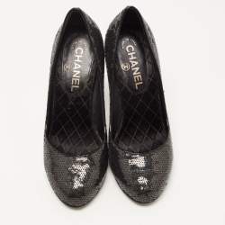 Chanel Black Sequins CC Pumps Size 37.5