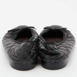 Pre Owned Chanel Black Quilted Leather CC Bow Ballet Flats Size 37.5