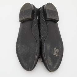 Pre Owned Chanel Black Quilted Leather CC Bow Ballet Flats Size 37.5