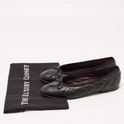 Chanel Black Quilted Leather CC Cap Toe Bow Ballet Flats Size 36.5