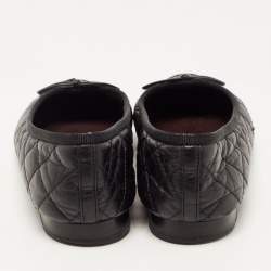 Chanel Black Quilted Leather CC Cap Toe Bow Ballet Flats Size 36.5