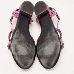 Chanel Pink/Purple Python CC Chain Link Strappy Flat Sandals Size 41