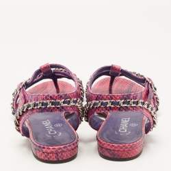 Chanel Pink/Purple Python CC Chain Link Strappy Flat Sandals Size 41
