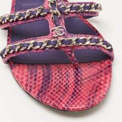 Chanel Pink/Purple Python CC Chain Link Strappy Flat Sandals Size 41