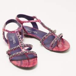 Chanel Pink/Purple Python CC Chain Link Strappy Flat Sandals Size 41