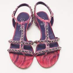 Chanel Pink/Purple Python CC Chain Link Strappy Flat Sandals Size 41