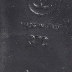 Pre Owned Chanel Black Leather Camellia Flat Slides Size 37