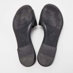 Pre Owned Chanel Black Leather Camellia Flat Slides Size 37