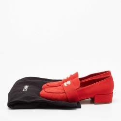 Pre Owned Chanel Red Canvas Beaded CC Loafer Pumps Size 36