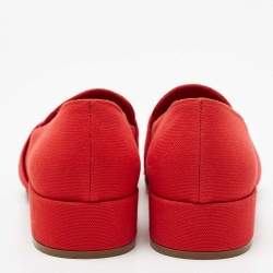 Pre Owned Chanel Red Canvas Beaded CC Loafer Pumps Size 36