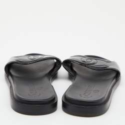 Chanel Black Patent Leather CC Flats Slide Size 37