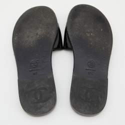Chanel Black Patent Leather CC Flats Slide Size 37