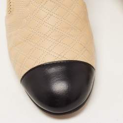 Chanel Beige/Black Quilted Leather Pearl Embellished Ankle Boots Size 37