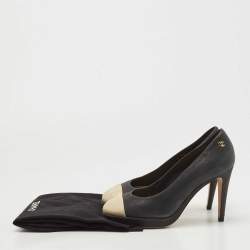 Pre Owned Chanel Two Tone Suede CC Cap Toe Platform Pumps Size 36.5