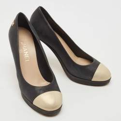 Pre Owned Chanel Two Tone Suede CC Cap Toe Platform Pumps Size 36.5