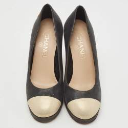 Pre Owned Chanel Two Tone Suede CC Cap Toe Platform Pumps Size 36.5