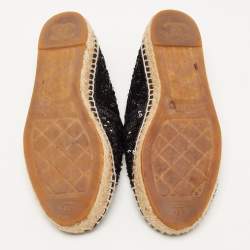 Pre Owned Chanel Black Sequins and Patent Leather CC Cap Flat Espadrille Size 37