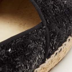 Pre Owned Chanel Black Sequins and Patent Leather CC Cap Flat Espadrille Size 37