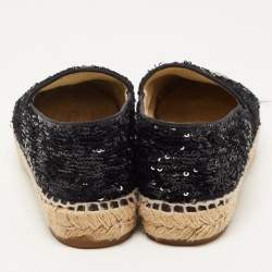 Pre Owned Chanel Black Sequins and Patent Leather CC Cap Flat Espadrille Size 37