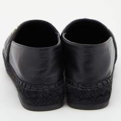 Pre Owned Chanel Black Quilted Leather CC Logo Espadrille Flats Size 36