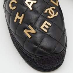 Pre Owned Chanel Black Quilted Leather CC Logo Espadrille Flats Size 36