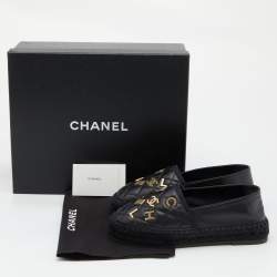 Pre Owned Chanel Black Quilted Leather CC Logo Espadrille Flats Size 36