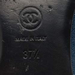 Pre Owned Chanel Blue Caviar Leather CC Bow Ballet Flats Size 37.5