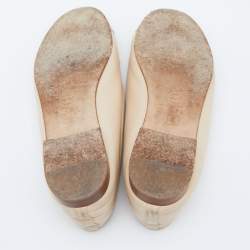 Chanel Beige Leather CC Bow Ballet Flats Size 37.5