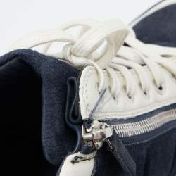 Pre Owned Chanel Navy Blue/White Suede and Leather CC High Top Sneakers Size 37