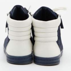 Pre Owned Chanel Navy Blue/White Suede and Leather CC High Top Sneakers Size 37