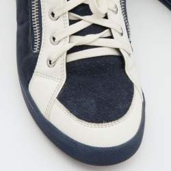 Pre Owned Chanel Navy Blue/White Suede and Leather CC High Top Sneakers Size 37