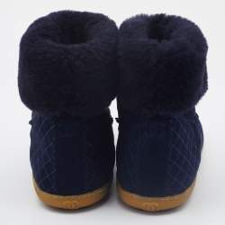Chanel Navy Blue Suede and Shearling  Fur Chain Link Ankle Boots Size 39.5