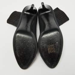 Chanel Black Knit Fabric and Patent Leather CC Cap Toe Ankle Booties Size 38
