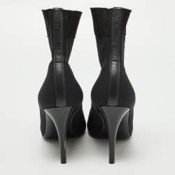 Chanel Black Knit Fabric and Patent Leather CC Cap Toe Ankle Booties Size 38