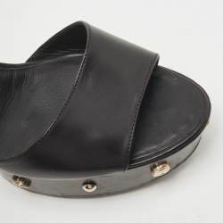 Chanel Black Leather Embellished CC Block Heel Ankle Strap Sandals Size 40.5