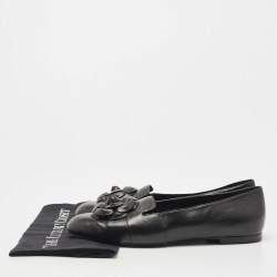 Chanel Black Leather Camellia Flower CC Slip On Smoking Slippers Size 42