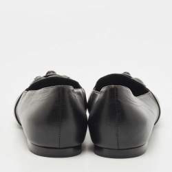 Chanel Black Leather Camellia Flower CC Slip On Smoking Slippers Size 42