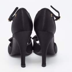 Chanel Black Satin Bow CC Ankle Strap Sandals Size 39.5