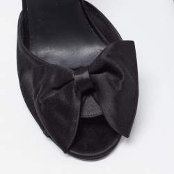 Chanel Black Satin Bow CC Ankle Strap Sandals Size 39.5